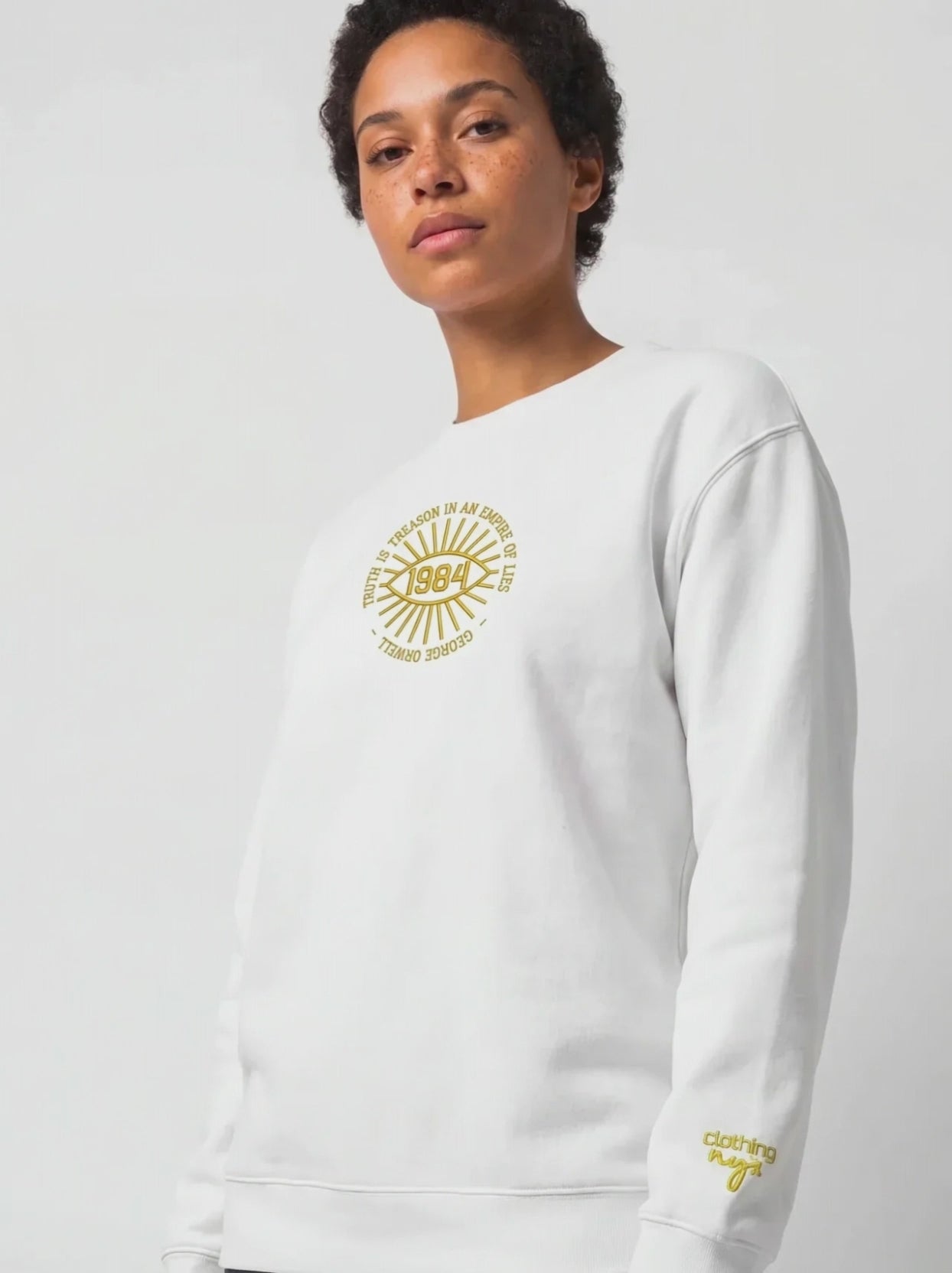 NYX 1984 sweatshirt - Truth is treason, walking towards the camera