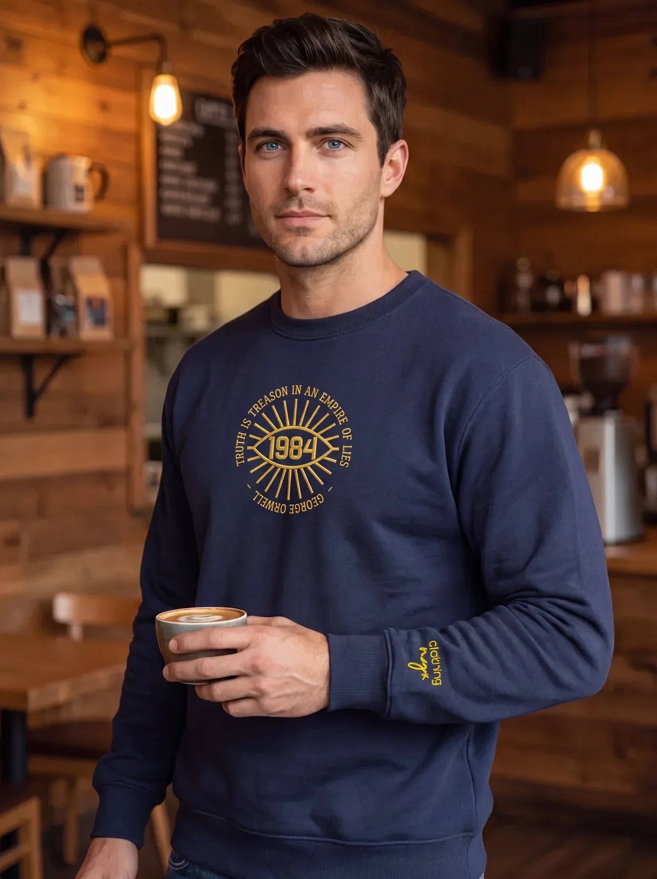 Model wearing the Truth is treason embroidered sweatshirt in White